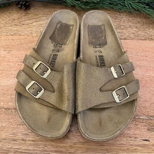 Birkenstock Vaduz Suede Sandals in Gold Size 6-6.5  Wide Fit Metallic Gold